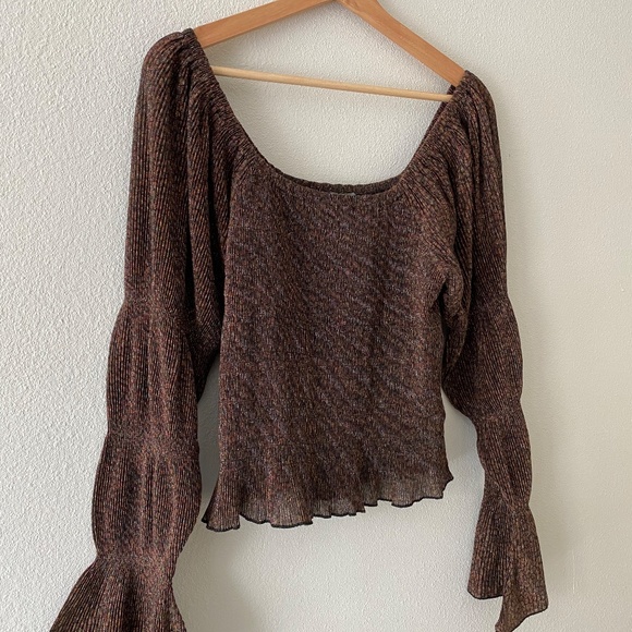 Anthropologie Metallic Square Neck Smocked Top - Picture 5 of 5